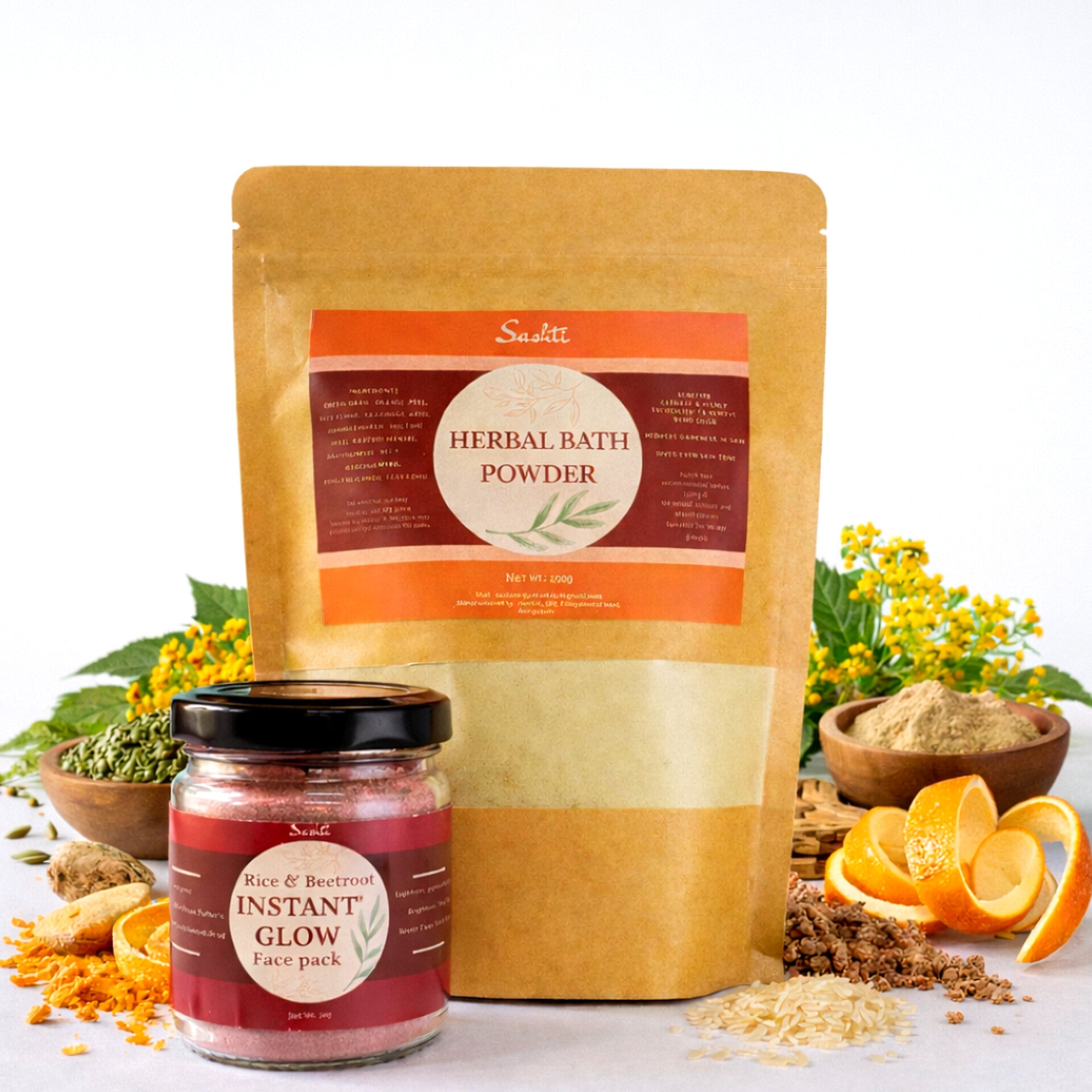 Herbal bath powder 250g + Instant glow face pack